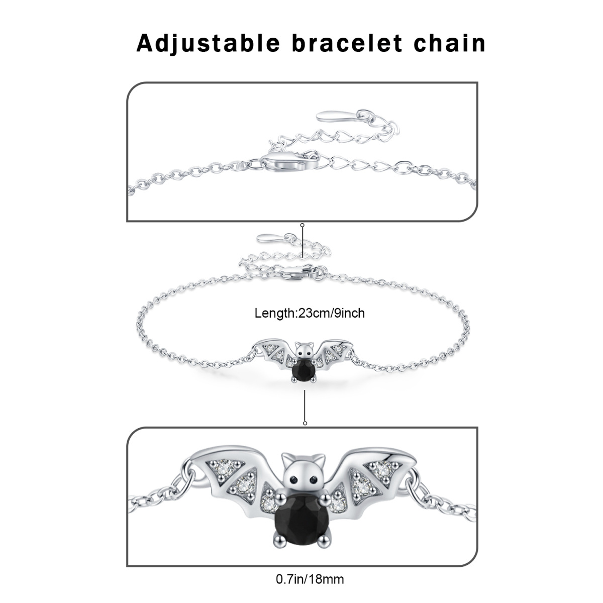 Pulseira com pingente de morcego em prata esterlina com zircónias cúbicas redondas-7