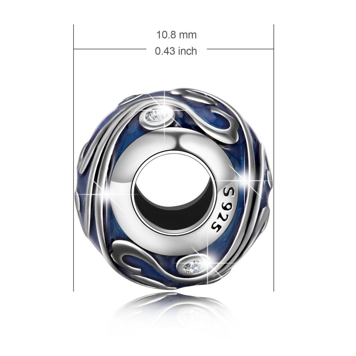 Sterling Silver Cubic Zirconia Round Bead Charm-4