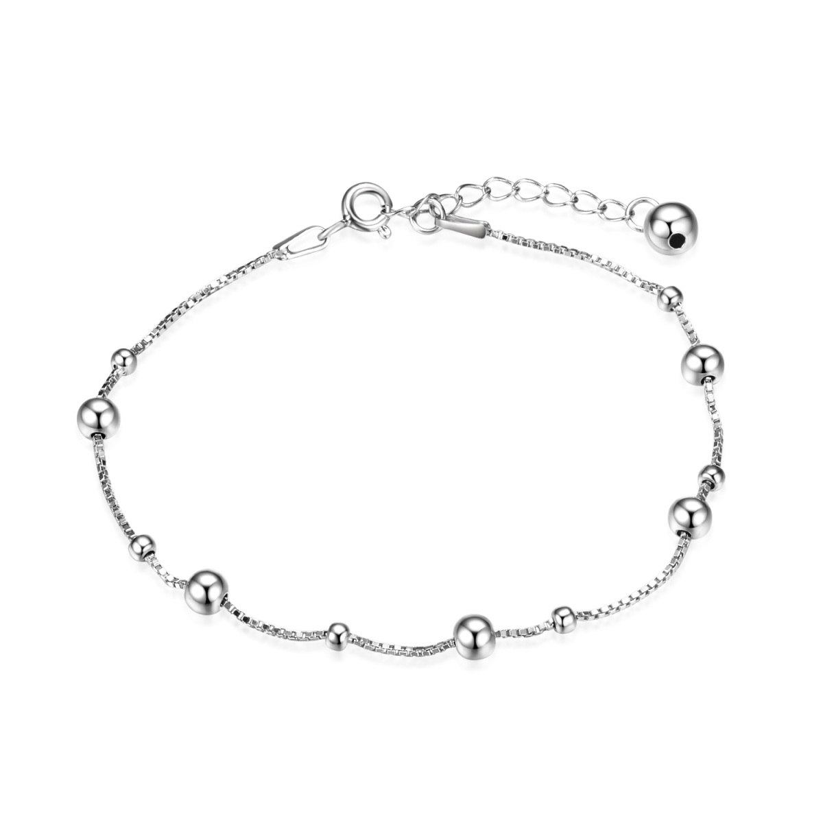 Sterling Silver Round Bead Station Chain Bracelet-1