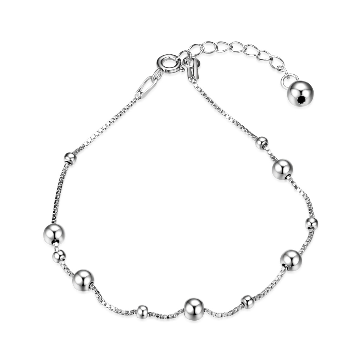 Sterling Silver Round Bead Station Chain Bracelet-3