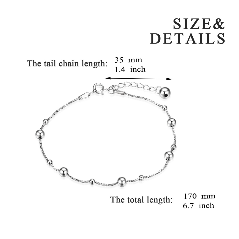 Pulseira de prata esterlina com corrente de estação de contas redondas-5