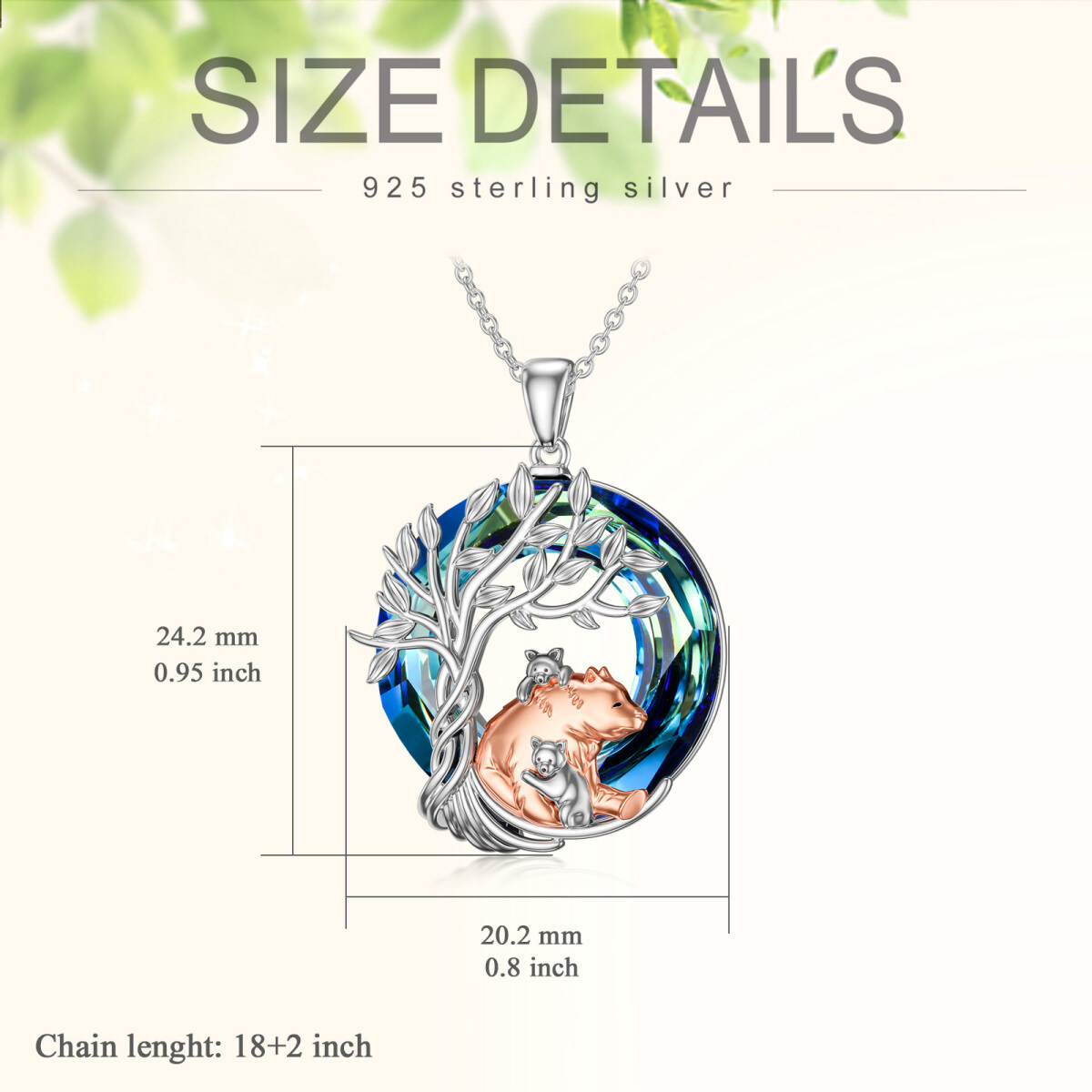 Collier en argent sterling avec pendentif ours rond et cristal de l'arbre de vie-5