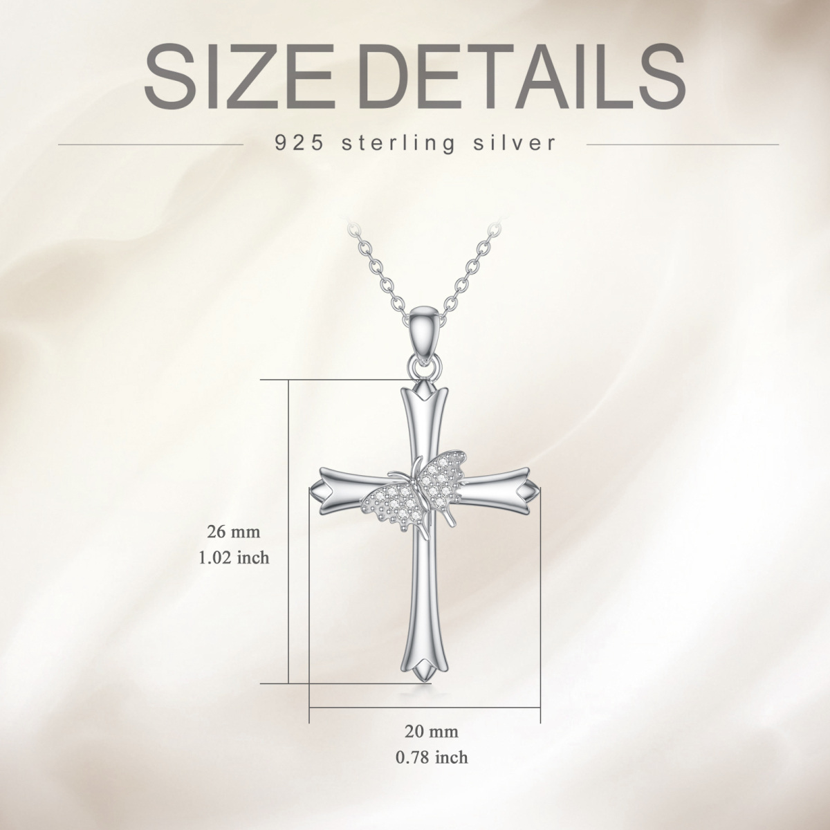 Sterling Silver Round Cubic Zirconia Butterfly & Cross Pendant Necklace-3