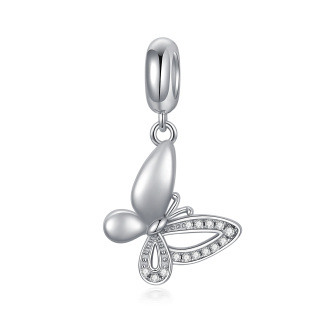 Sterling Silver Round Cubic Zirconia Butterfly Dangle Charm-14