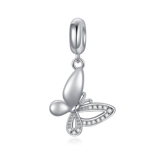 Charm penzolante a farfalla in argento sterling con zirconia cubica rotonda