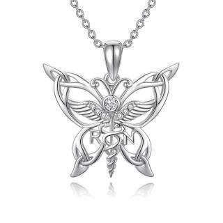 Sterling Silver Round Butterfly Pendant Necklace-9