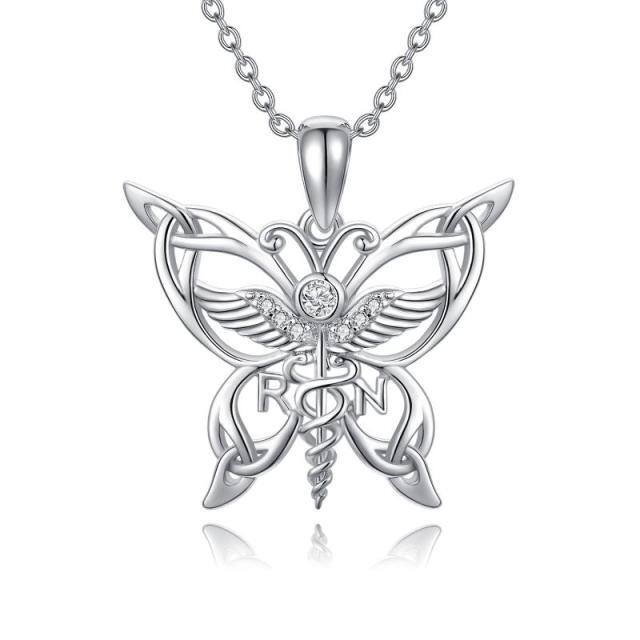 Collier pendentif papillon rond en argent sterling-1