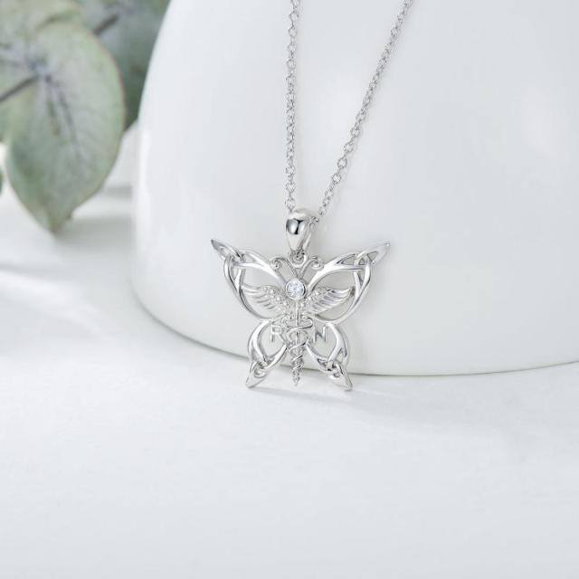 Collana con ciondolo rotondo a forma di farfalla in argento sterling-3