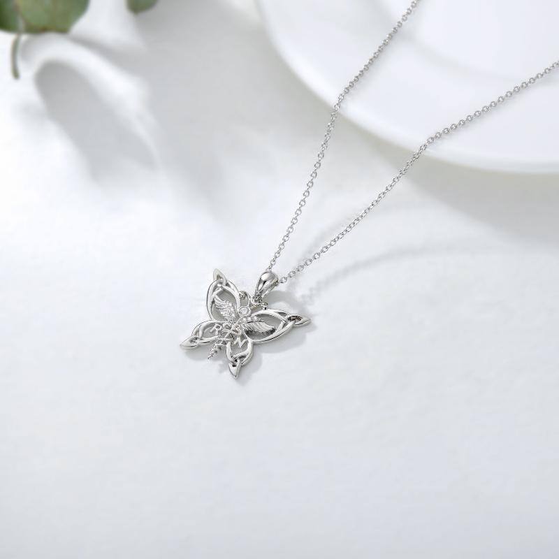 Sterling Silver Round Butterfly Pendant Necklace-4