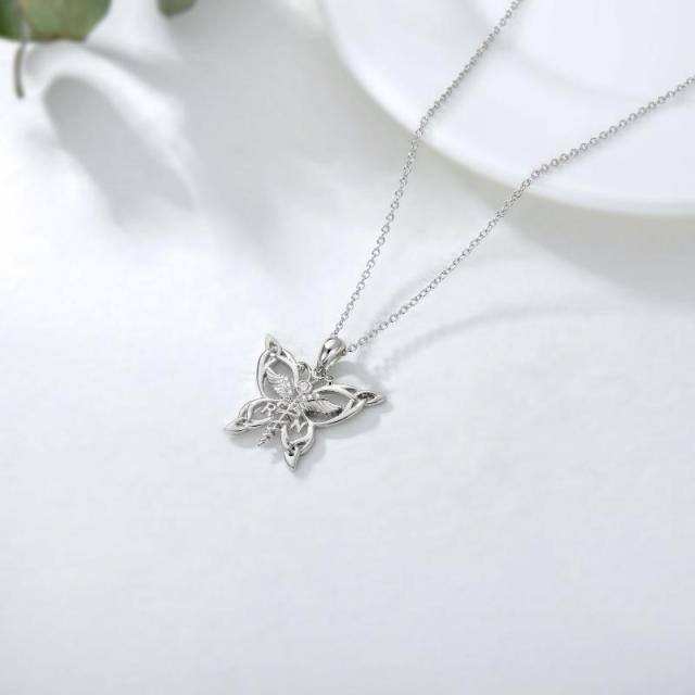 Sterling Silver Round Butterfly Pendant Necklace-4