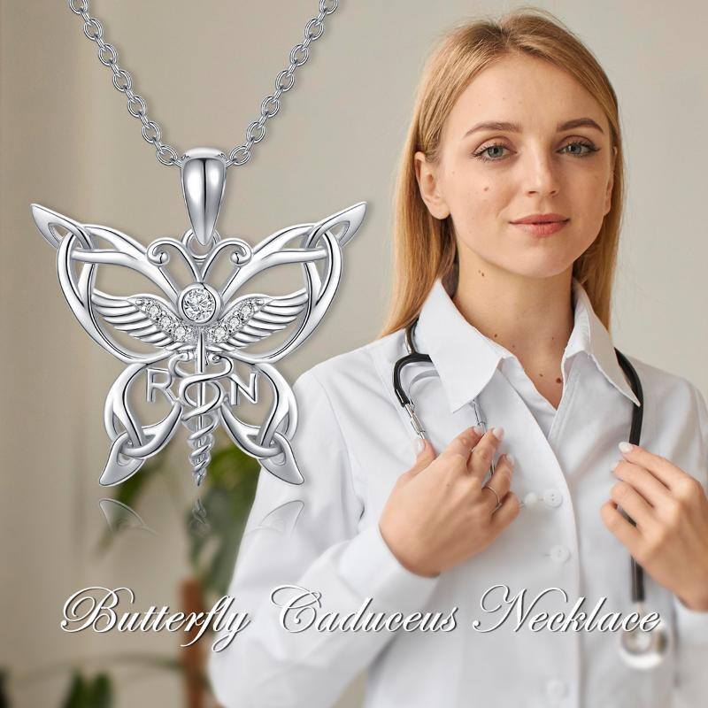 Collier pendentif papillon rond en argent sterling-5