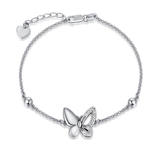 Sterling Silver Round Cubic Zirconia Butterfly Urn Bracelet for Ashes-16