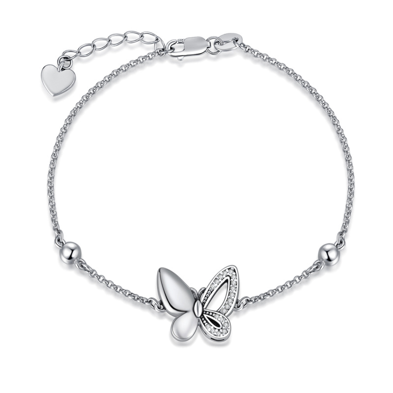 Sterling zilveren ronde cubic zirconia vlinder urnen armband voor as-4