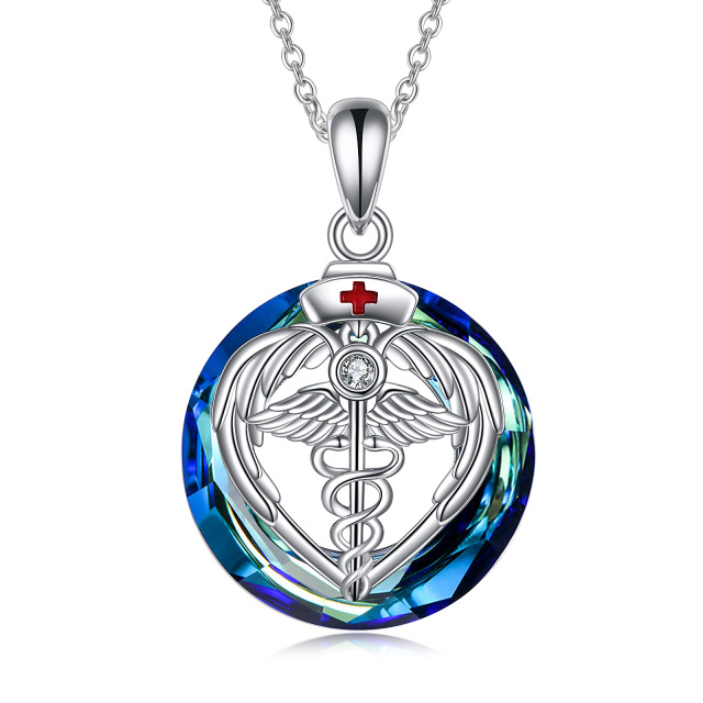 Collier en argent sterling avec pendentif en cristal Caducée rond-1