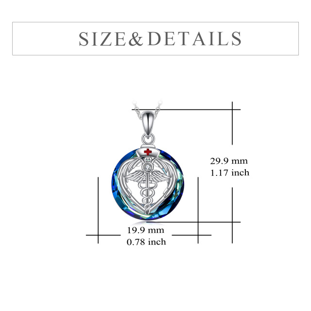 Sterling Silver Round Caduceus Crystal Pendant Necklace-5