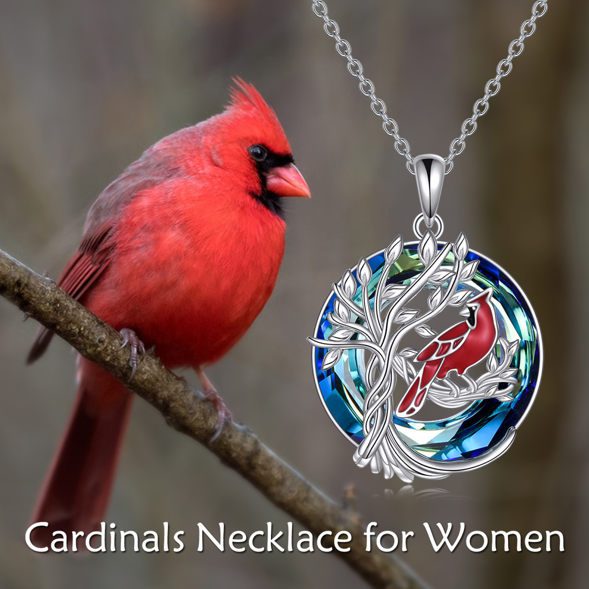 Collier en argent sterling avec pendentif cardinal rond et cristal de l'arbre de vie-6