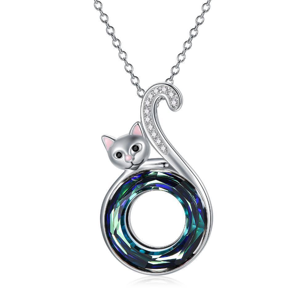 Collier en argent sterling avec pendentif en cristal de chat rond-1