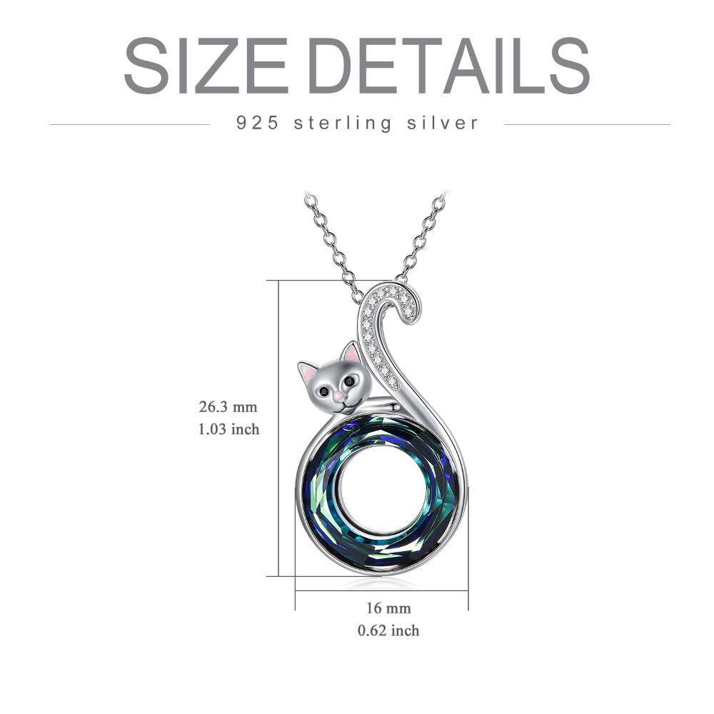 Sterling Silver Round Cat Crystal Pendant Necklace-5