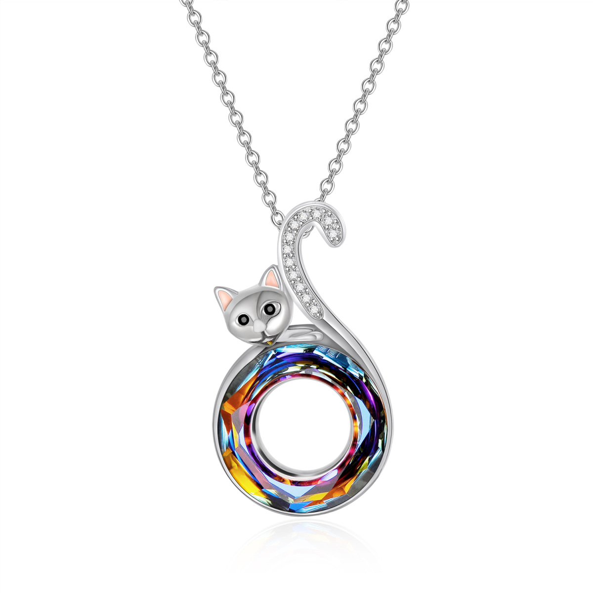 Sterling Silver Cat Crystal Necklace for Women-1