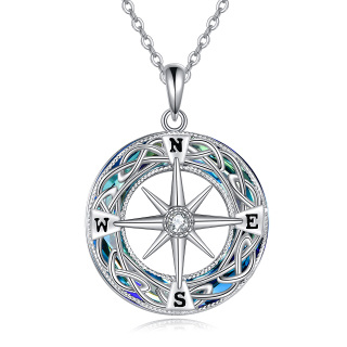 Sterling Silver Round Celtic Knot & Compass Crystal Pendant Necklace-20