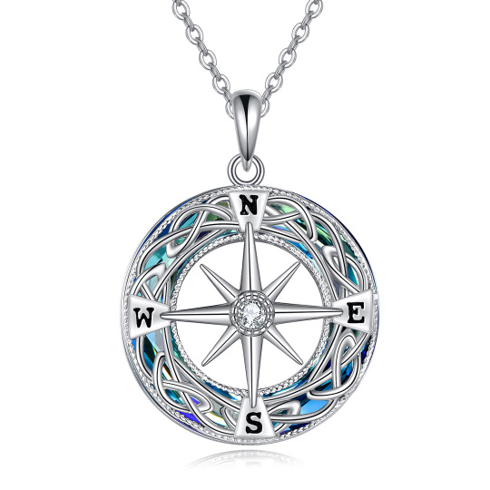 Sterling Silver Round Celtic Knot & Compass Crystal Pendant Necklace