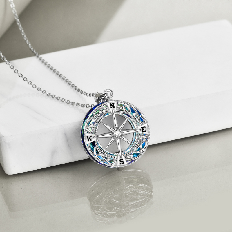 Sterling Silver Round Celtic Knot & Compass Crystal Pendant Necklace-5