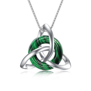 Sterling Silver Round Celtic Knot Crystal Pendant Necklace-3