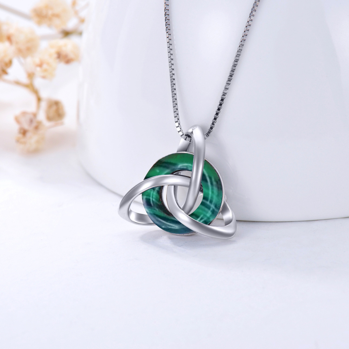 Sterling Silver Round Celtic Knot Crystal Pendant Necklace-4