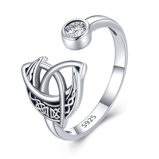 Sterling Silver Round Cubic Zirconia Celtic Knot Open Ring