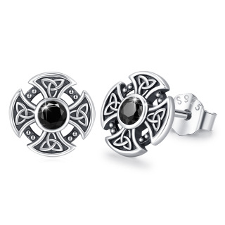 Sterling Silver Round Cubic Zirconia Celtic Knot Stud Earrings-33