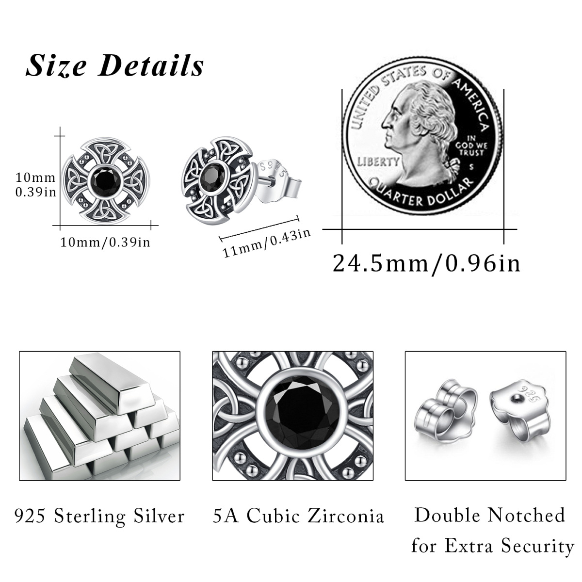 Ohrstecker aus Sterlingsilber mit rundem keltischem Knoten und Zirkonia-3