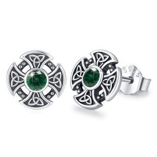Sterling Silver Round Cubic Zirconia Celtic Knot Stud Earrings-5