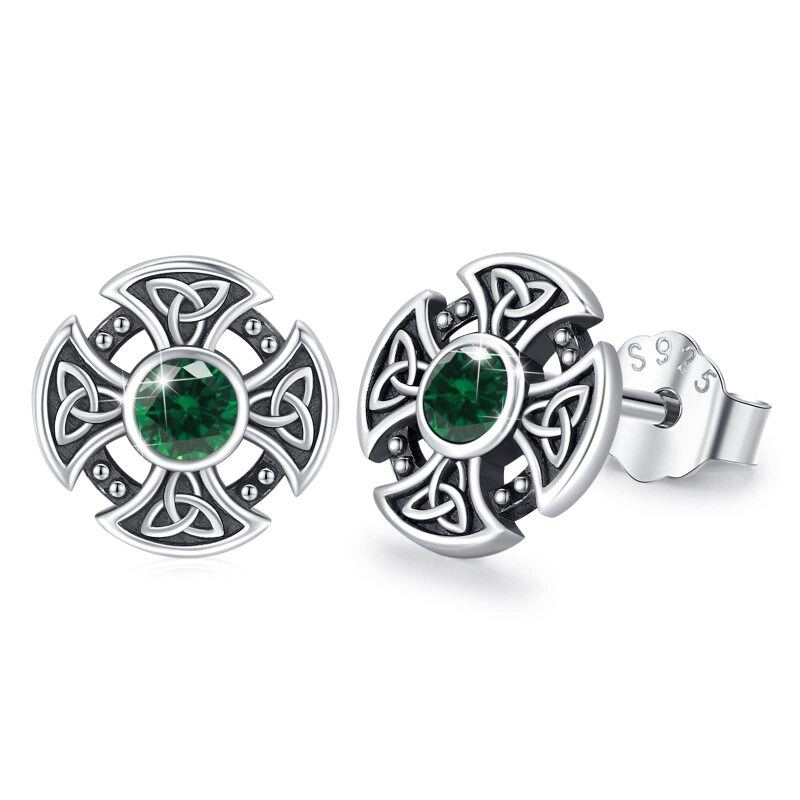 Sterling Silver Round Cubic Zirconia Celtic Knot Stud Earrings-16