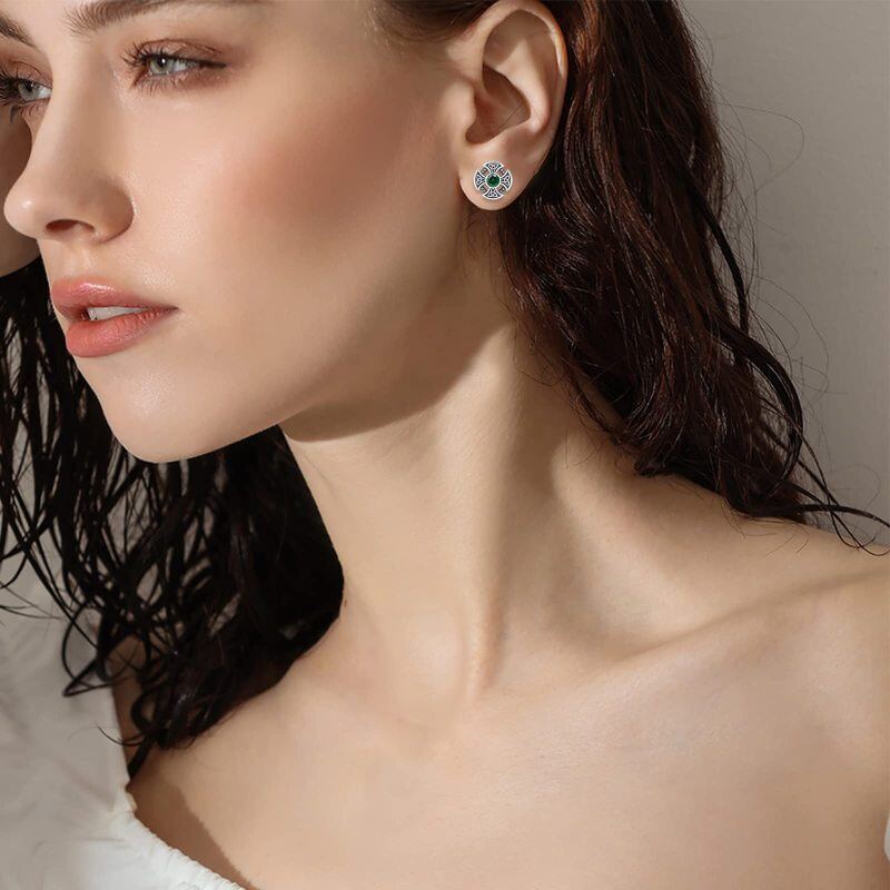 Sterling Silver Round Cubic Zirconia Celtic Knot Stud Earrings-3