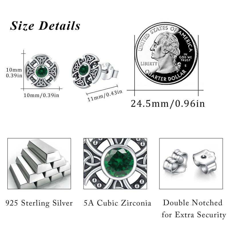 Sterling Silver Round Cubic Zirconia Celtic Knot Stud Earrings-6
