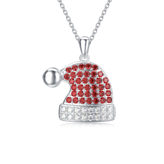 Collier en argent sterling avec pendentif chapeau de Noël en zirconium cubique rond