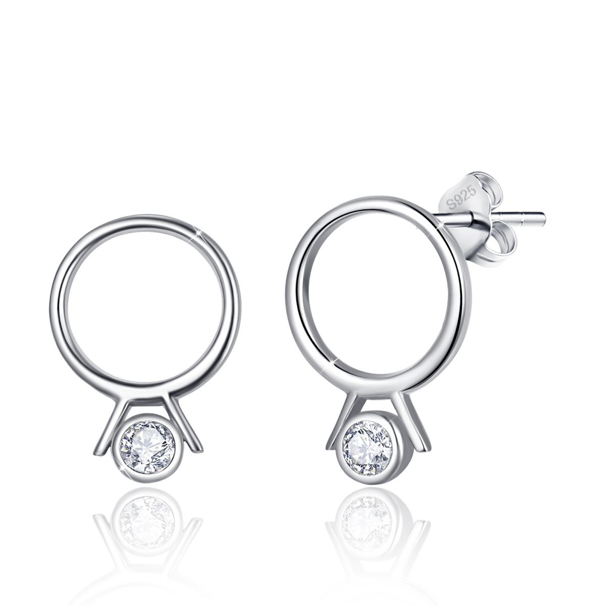 Sterling Silver Cubic Zirconia Round Stud Earrings-1