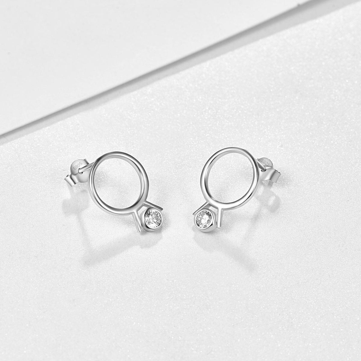 Sterling Silver Cubic Zirconia Round Stud Earrings-4