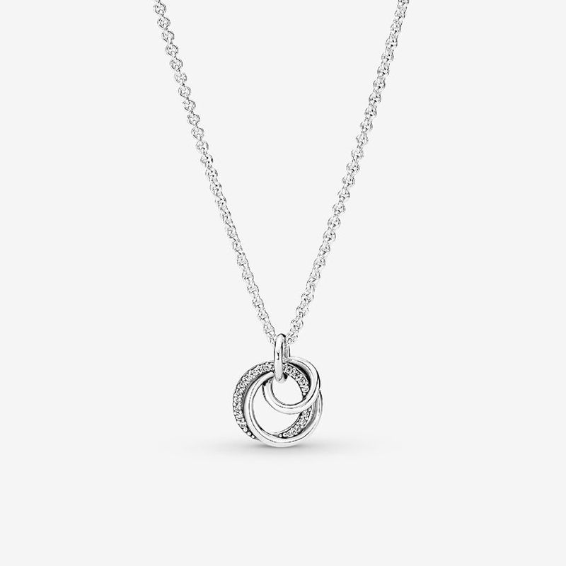 Sterling Silver Cubic Zirconia Round Circle Pendant Necklace-4