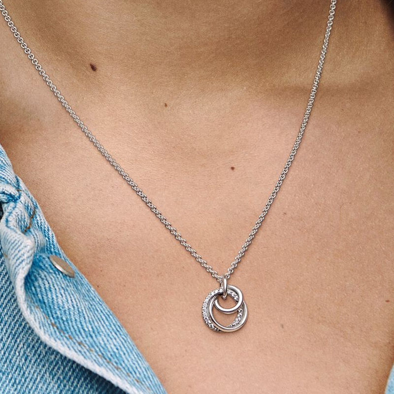 Sterling Silver Cubic Zirconia Round Circle Pendant Necklace-2