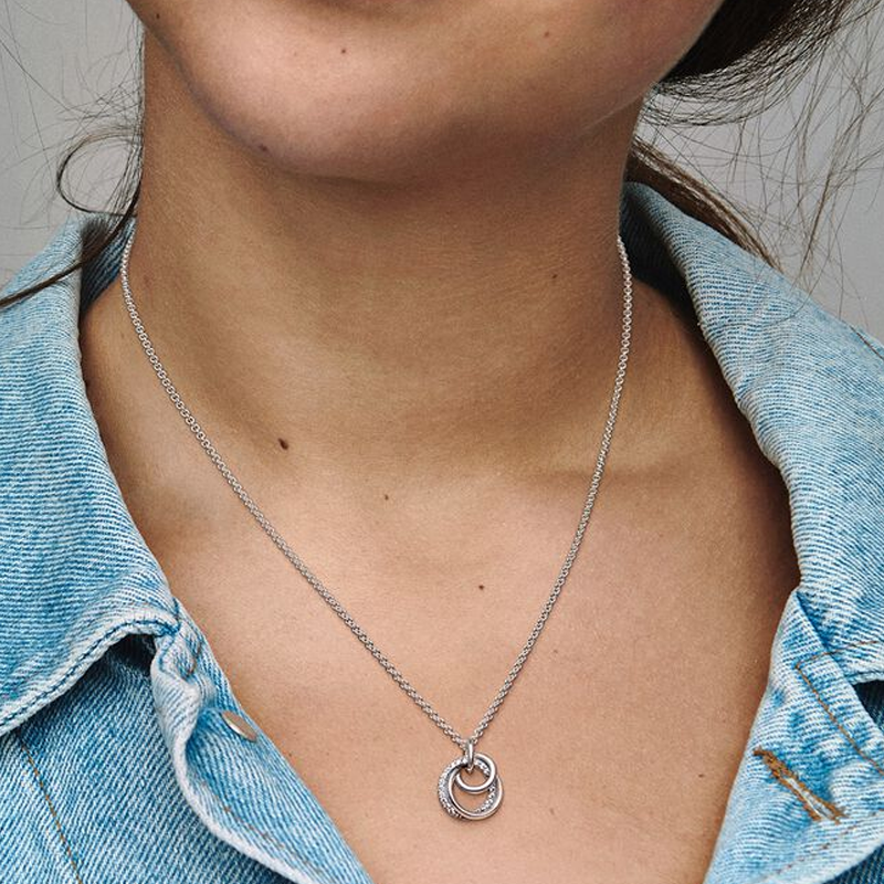 Sterling Silver Cubic Zirconia Round Circle Pendant Necklace-3