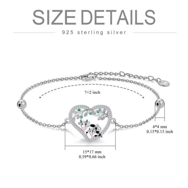 Sterling Silber Runde Cubic Zirkonia Kuh & Herz Perle Station Kette Armband-5