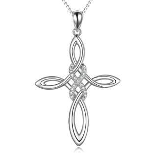 Sterling Silver Round Cubic Zirconia Cross & Infinity Symbol Pendant Necklace-5