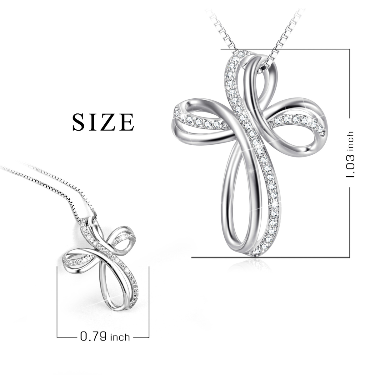 Sterling Silver Round Cubic Zirconia Cross & Infinity Symbol Pendant Necklace-5