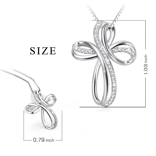 Sterling zilveren ronde Cubic Zirconia kruis en oneindigheid symbool hanger ketting-5