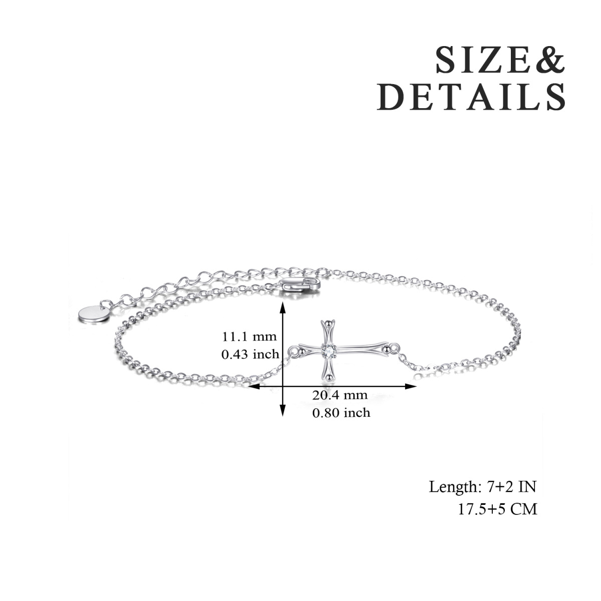 Sterling Silver Round Cubic Zirconia Cross Pendant Bracelet-5