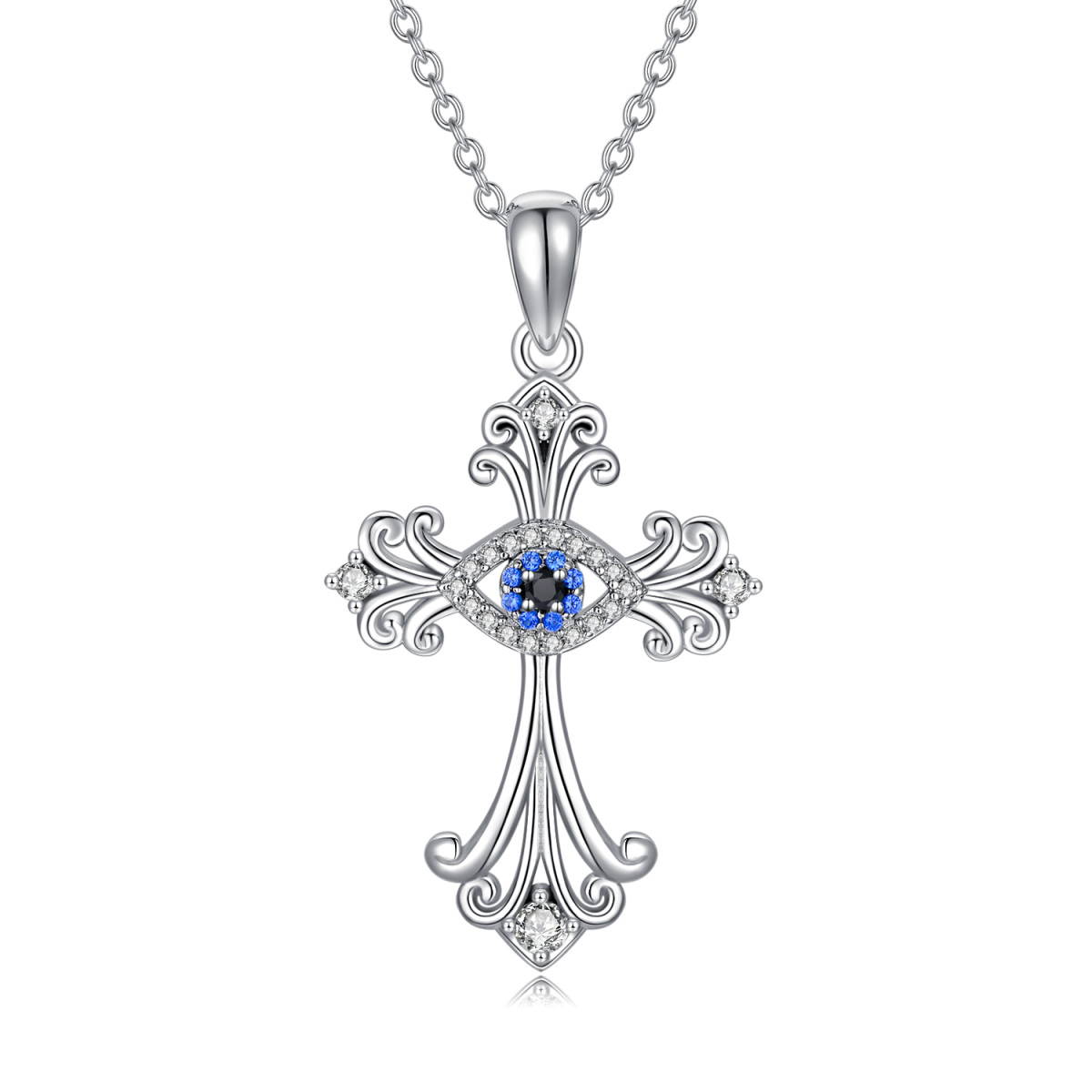 Collier avec pendentif croix ronde en argent sterling et oxyde de zirconium-1