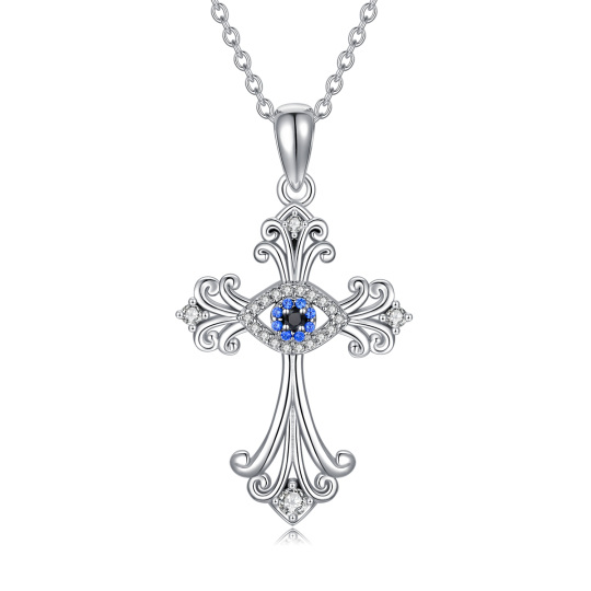 Collier avec pendentif croix ronde en argent sterling et oxyde de zirconium