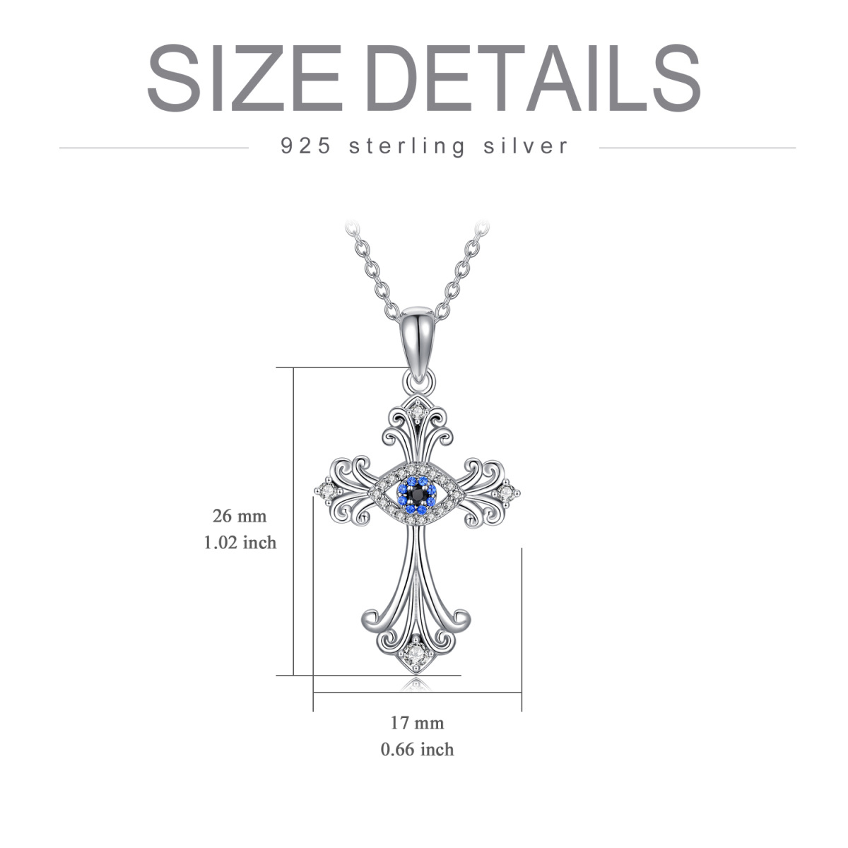 Sterling Silver Round Cubic Zirconia Cross Pendant Necklace-5