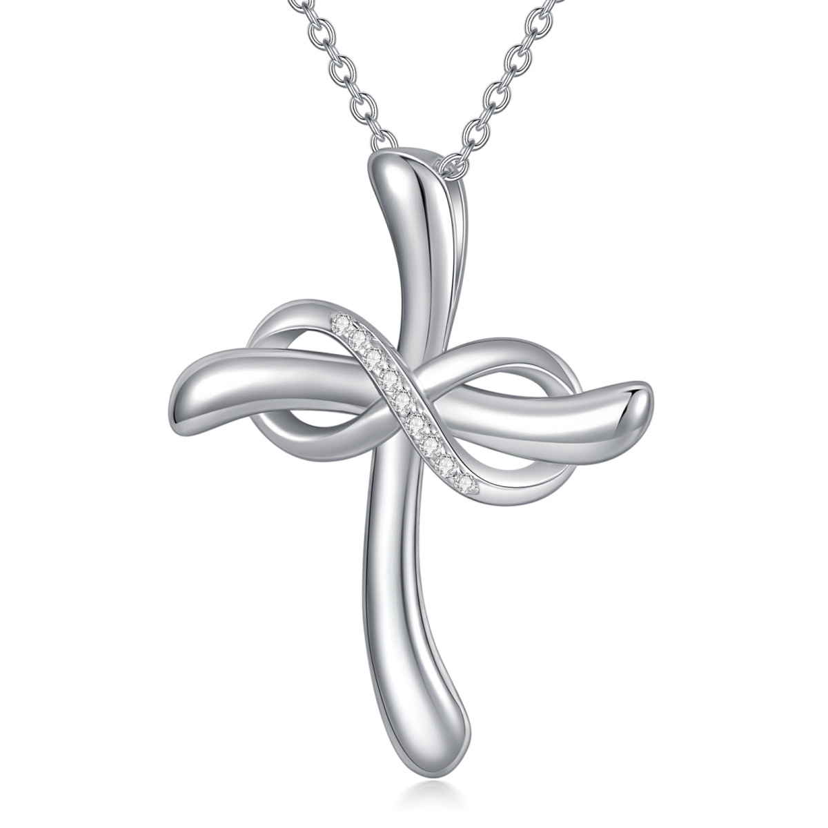 Sterling Silver Round Cross Pendant Necklace-1